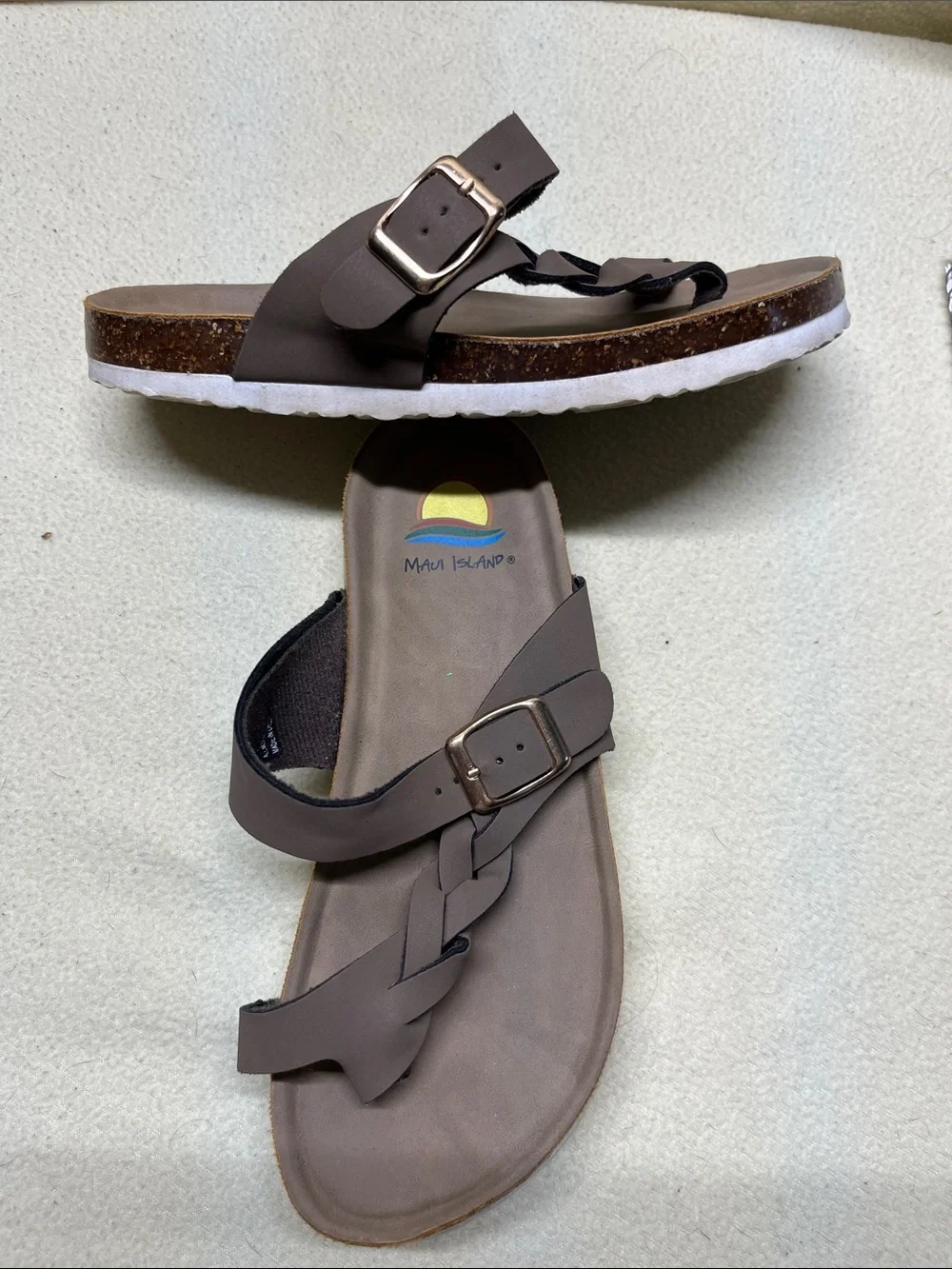 Maui Island Kids Brown Braided Buckle Sandals
